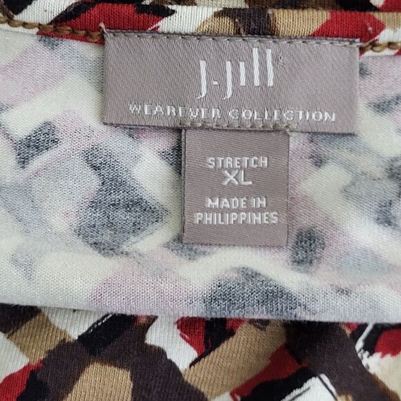 J Jill Top Tunic Womens  Size XL Pullover Stretch 3/4 Sleeve V-Neck Geometric - Picture 8 of 11